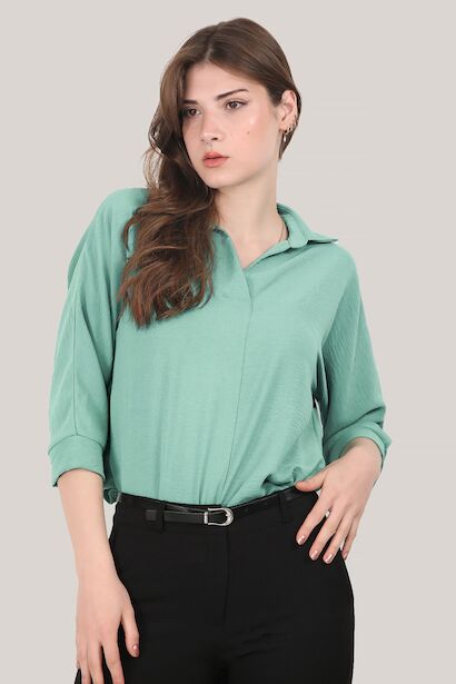 Kadın Gömlek Yaka Bluz  Çağla Yeşili
