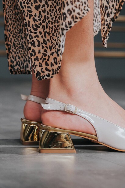 Kadın Tasarım Toka Kısa Topuklu Ayakkabı  Bej 6