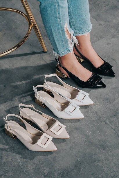 Kadın Tasarım Toka Kısa Topuklu Ayakkabı  Siyah Rugan 6