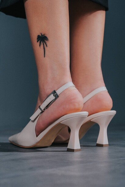 Bej Rugan Tasarım Tokalı Kadın Topuklu Ayakkabı Niola  Ten Rugan  6