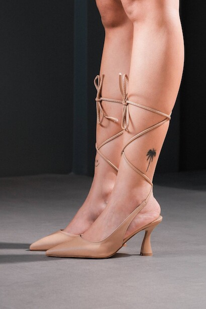 Nude Cilt Bilekten Bağlamalı Kadın Topuklu Ayakkabı Sise  Nude Cilt