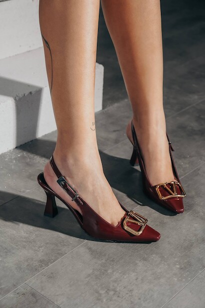 Bordo Rugan V Toka Detaylı Kadın Topuklu Ayakkabı Niolas 