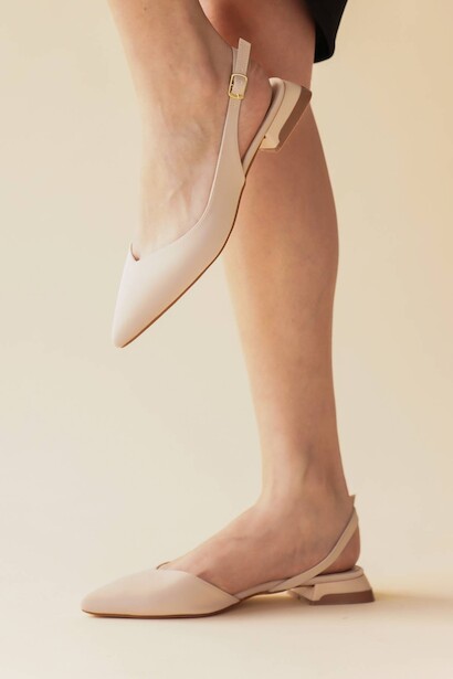 Kadın Sivri Burun Kısa Topuklu Babet Viyana  Bej 4