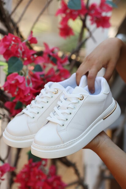 Kadın Gold Detay Bağcıklı Günlük Ayakkabı Sporra 