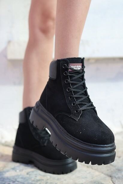 Kadın Bağcıklı Düz Bot Herrie Siyah 