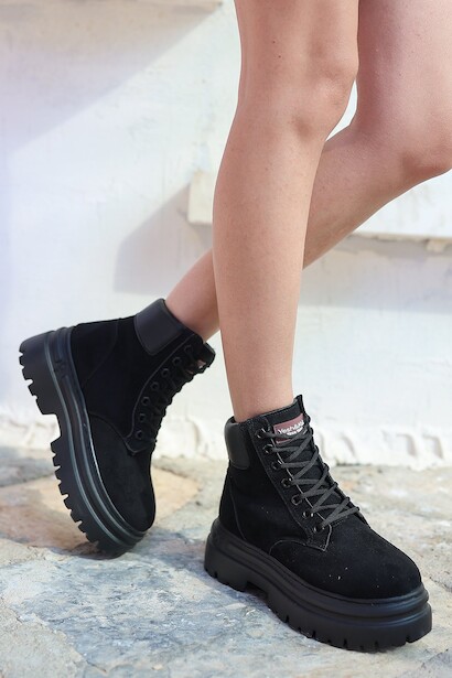 Kadın Bağcıklı Düz Bot Herrie Siyah  Siyah 4