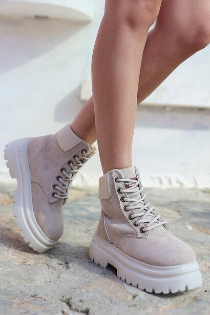 Kadın Bağcıklı Düz Bot Herrie Bej  Bej 4