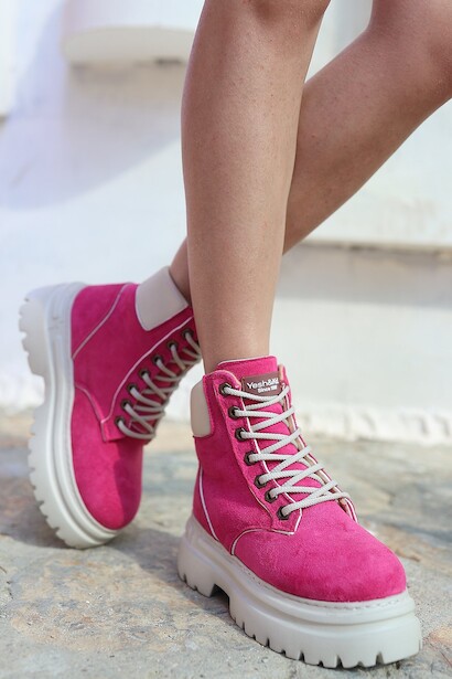 Kadın Bağcıklı Düz Bot Herrie Fuşya  Fuşya Cilt 4