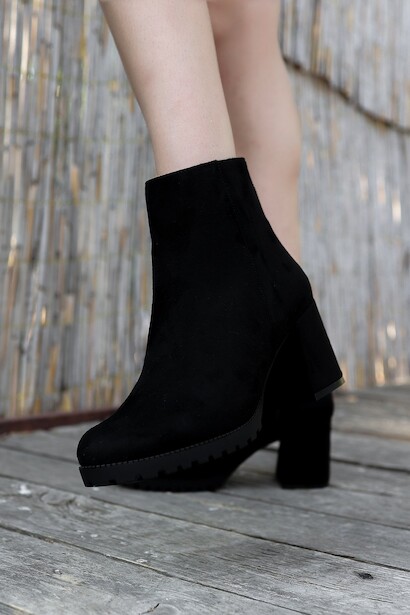Kadın Fermuarlı Kısa Topuklu Bot Harel Siyah Süet  Siyah Süet 4