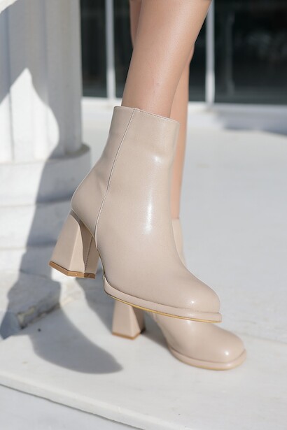 Kadın Kısa Platform Fermuarlı Bot Grio  Bej 4