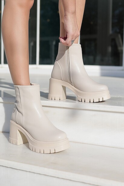 Kadın Yüksek Taban Fermuarlı Bot Klira Bej  Bej 4