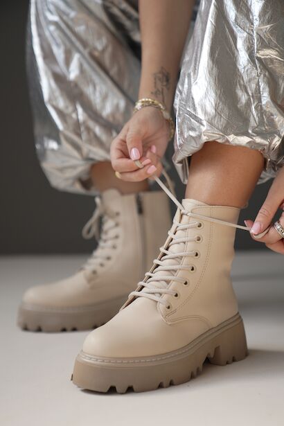 Kadın Özel Taban Bağcıklı Bot Phil  Bej