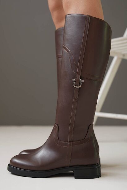 Kadın Sade Tokalı Düz Çizme Ezzie  Kahverengi 4