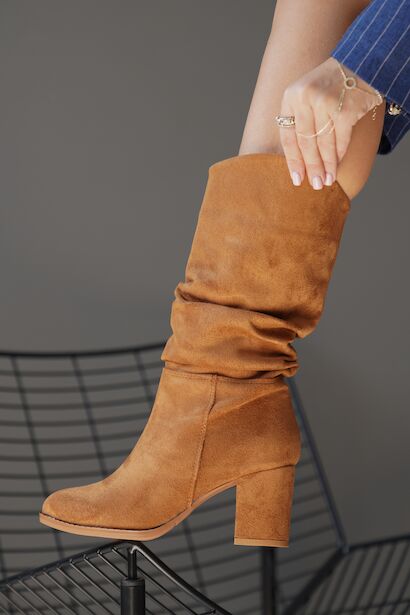 Kadın Körüklü Kısa Topuklu Çizme Ennard  Taba Cilt