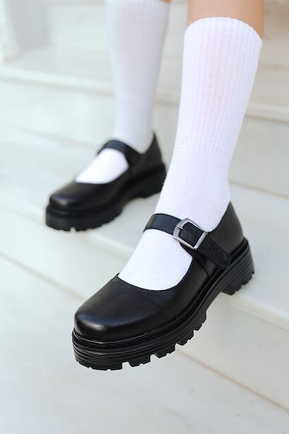 Kadın Tek Baretli Hakiki Deri Loafer Balerin  Siyah Cilt 4