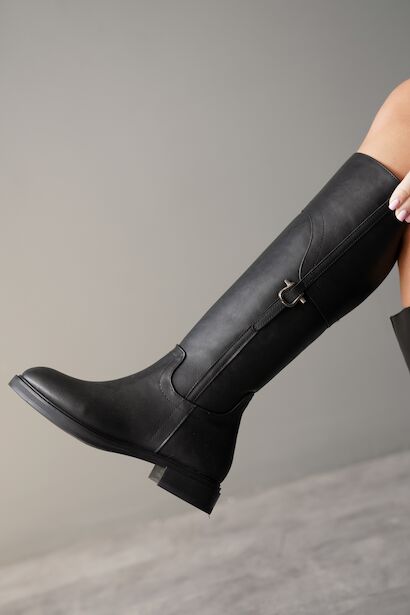 Kadın Sade Tokalı Düz Çizme Ezzie  Siyah Cilt 4