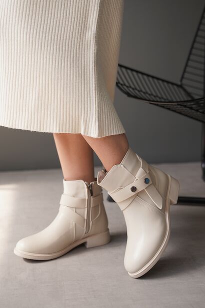 Kadın Tokalı Düz Taban Bot Volia  Bej 4