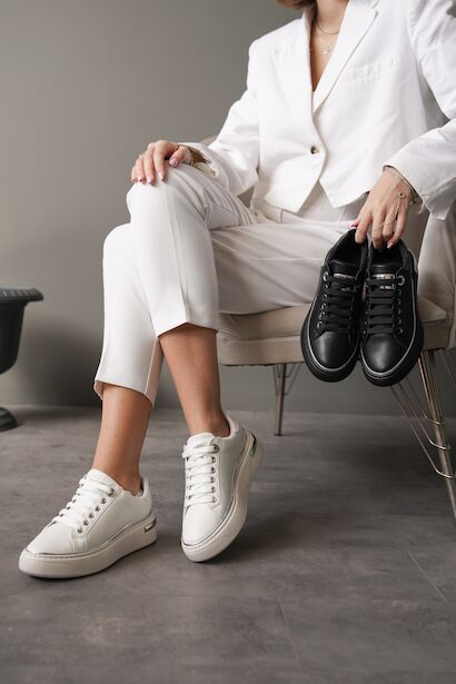 Kadın Yumuşak Taban Bağcıklı Sneaker Ramza  Beyaz 6
