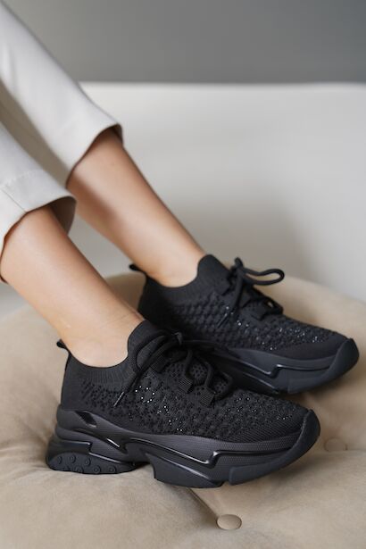 Kadın Esnek Kumaş Bağcıklı Spor Ayakkabı Sneaker Morivya 