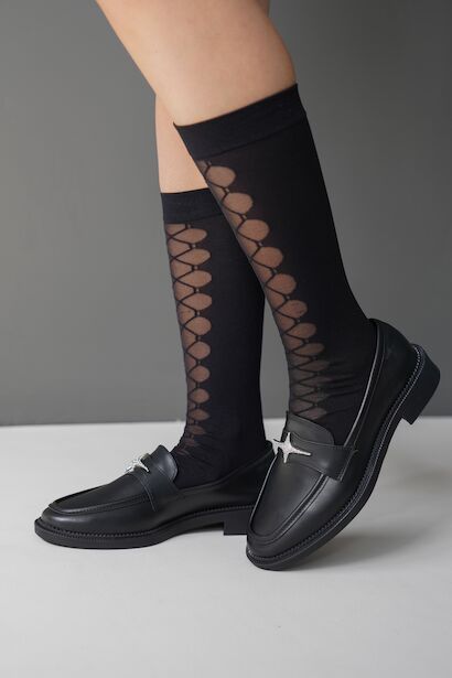 Kadın Toka Detay Düz Topuklu Loafer Cloria  Siyah Rugan