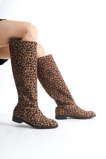 Kadın Fermuarsız Diz Altı Düz Çizme Roaley 