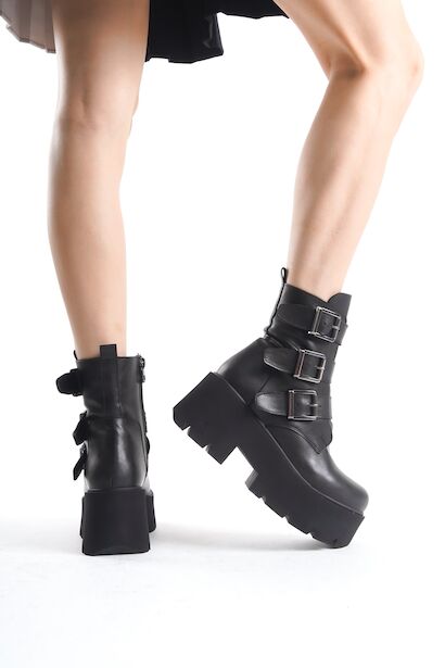 Kadın Üç Tokalı Yüksek Taban Kadın Bot Voinas  Siyah 4