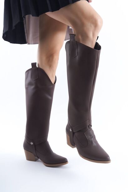 Kadın Sivri Burun Topuklu Çizme Ve Bot Sakie  Kahverengi 4