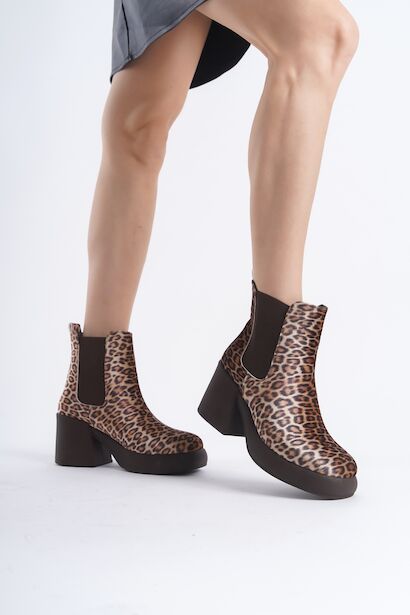 Kadın Lastikli Kalın Topuklu Bot Leorana  Leopar 4