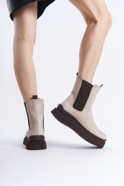 Kadın Tasarım Taban Lastikli Bot Yedra  Bej 4