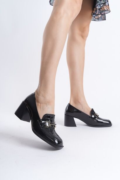 Kadın Toka Detay Kalın Topuklu Loafer Loarne  Siyah 4