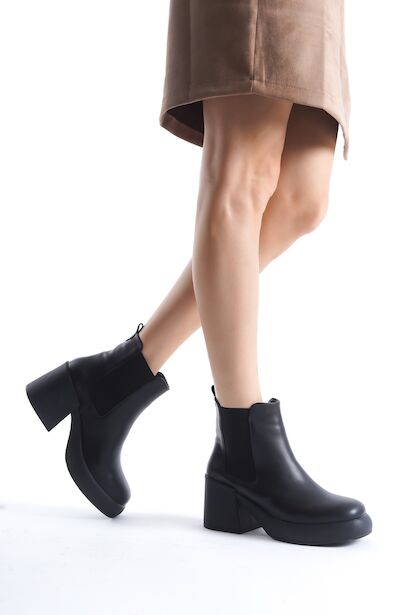 Kadın Lastikli Kalın Topuklu Bot Leorana  Siyah Cilt 4