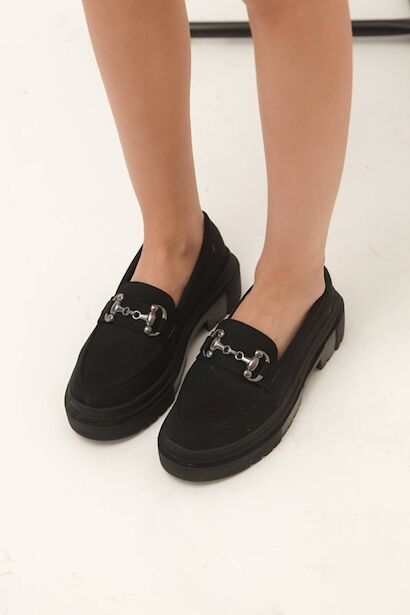 Kadın Toka Detaylı Loafer Clare  Siyah Süet 4