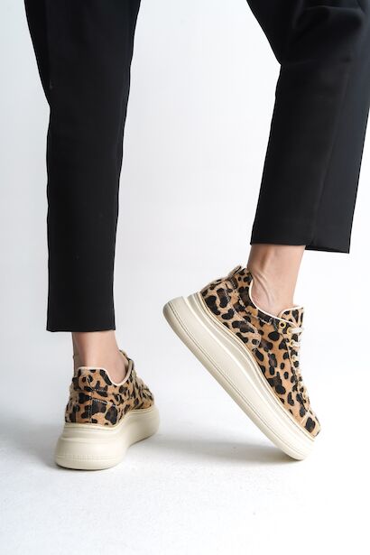 Kadın Kalın Taban Bağcıklı Spor Ayakkabı Cona  Leopar 4