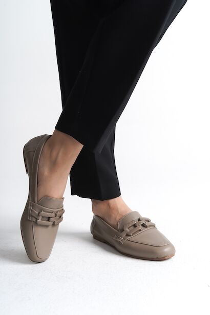 Kadın Tokalı Hakiki Deri Babet Roina  Vizon 4