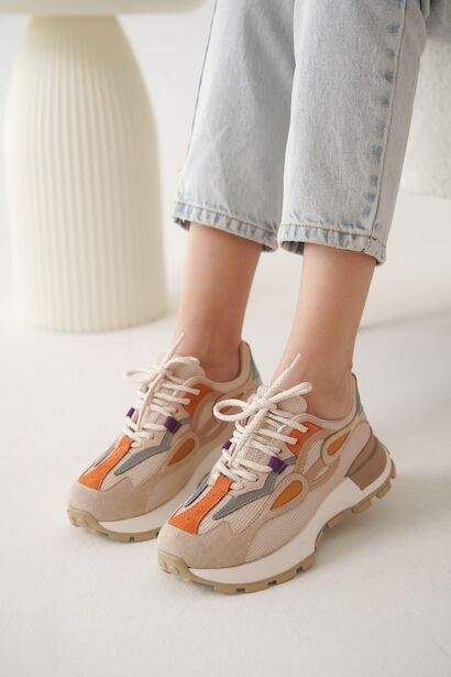 Kadın Tasarım Taban Fileli Bağcıklı Sneaker Lova 