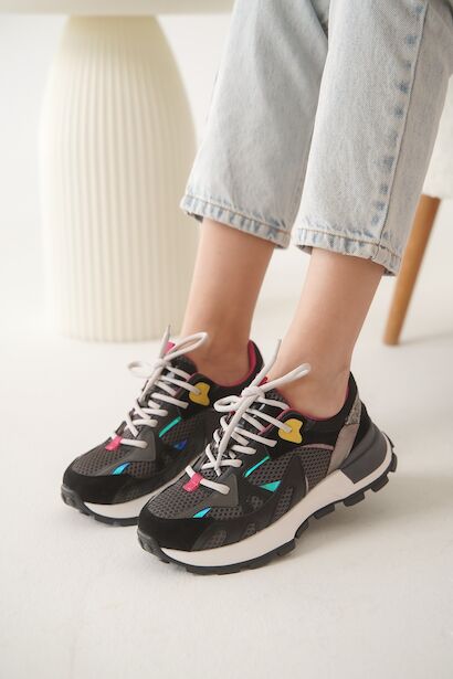 Kadın Bağcıklı Fileli Tasarım Taban Sneaker Orion 