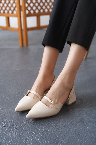 Kadın Arka Açık Tek Baret Kısa Topuklu Ayakkabı Alfa 