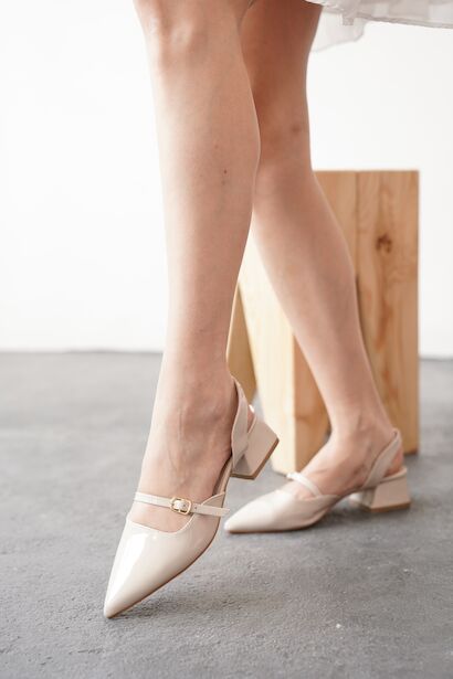 Kadın Arka Açık Tek Baret Kısa Topuklu Ayakkabı Alfa  BEJ RUGAN 4