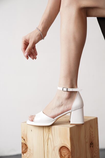 Kadın Kısa Platform Kalın Topuklu Ayakkabı Matilda  Beyaz Cilt 