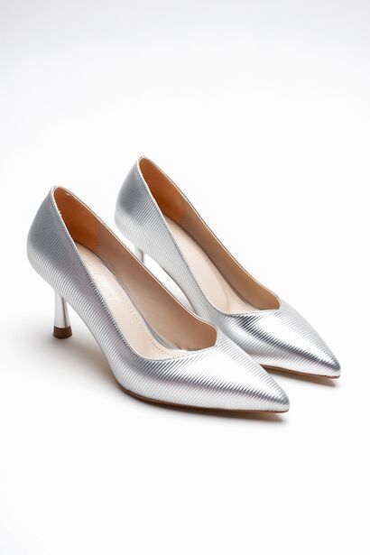 Kadın Zarif Topuklu Sivri Burun Stiletto Harly  Gümüş
