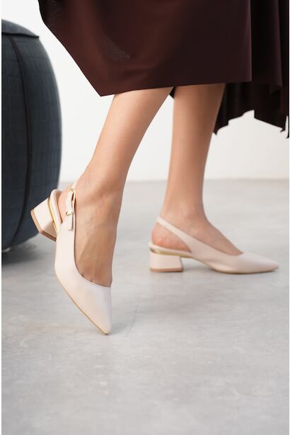 Kadın Gold Detaylı Topuklu Ayakkabı Vorina Bej