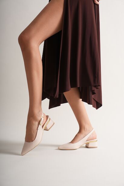 Kadın Gold Detaylı Topuklu Ayakkabı Vorina Bej 6