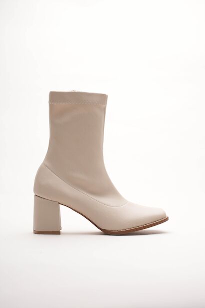 Kadın Fermuarlı Streç Topuklu Bot Cosele  Bej 6