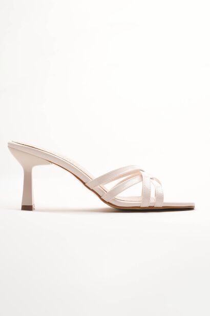 Kadın Bantlı Tasarım Topuklu Terlik Core  Bej 6