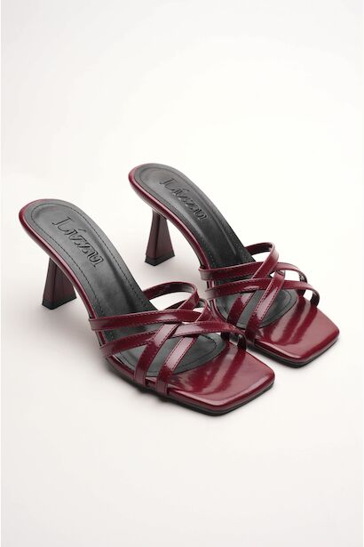 Kadın Bantlı Tasarım Topuklu Terlik Core  Bordo