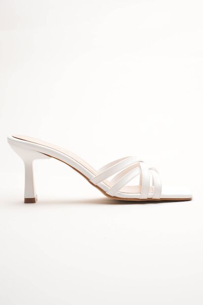 Kadın Bantlı Tasarım Topuklu Terlik Core  Beyaz Rugan  6