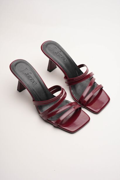 Kadın Küt Butun Tasarım Topuklu Terlik Prana Bordo