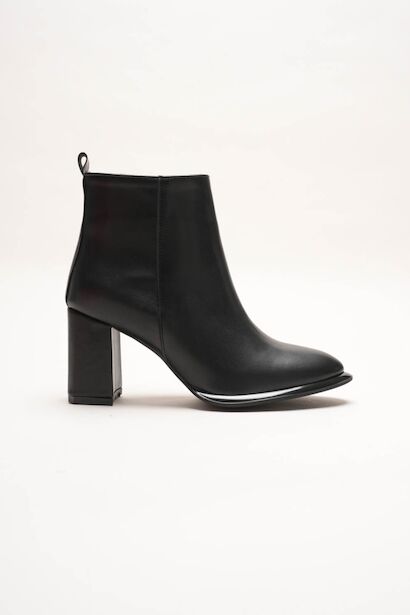 Kadın Siyah Kalın Topuklu Fermuarlı Kışlık Bot & Suni Deri Bilek Boy Bootie Julian 