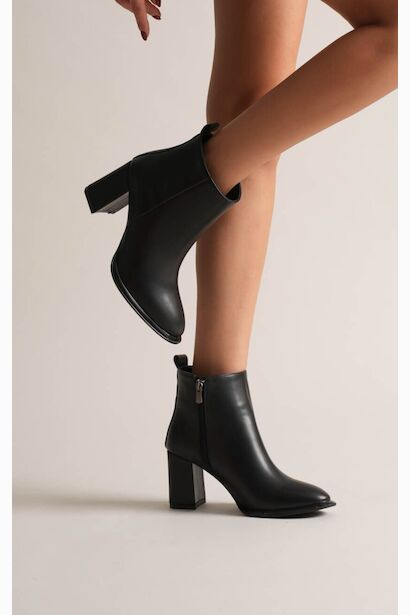 Kadın Siyah Kalın Topuklu Fermuarlı Kışlık Bot & Suni Deri Bilek Boy Bootie Julian  Siyah 6