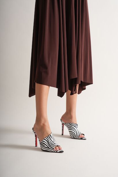 Kadın Tasarım İnce Topuklu Terlik Carolina  Zebra Desenli 6